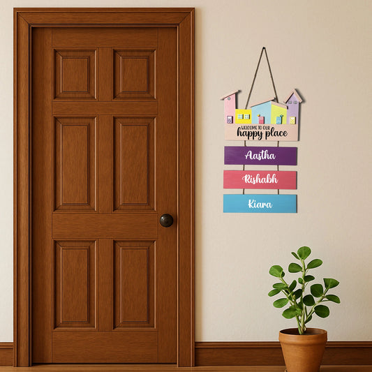 Hut-Shaped Hand-Painted Wooden Name Plate For Home - Hut Board & Three Planks Design 2