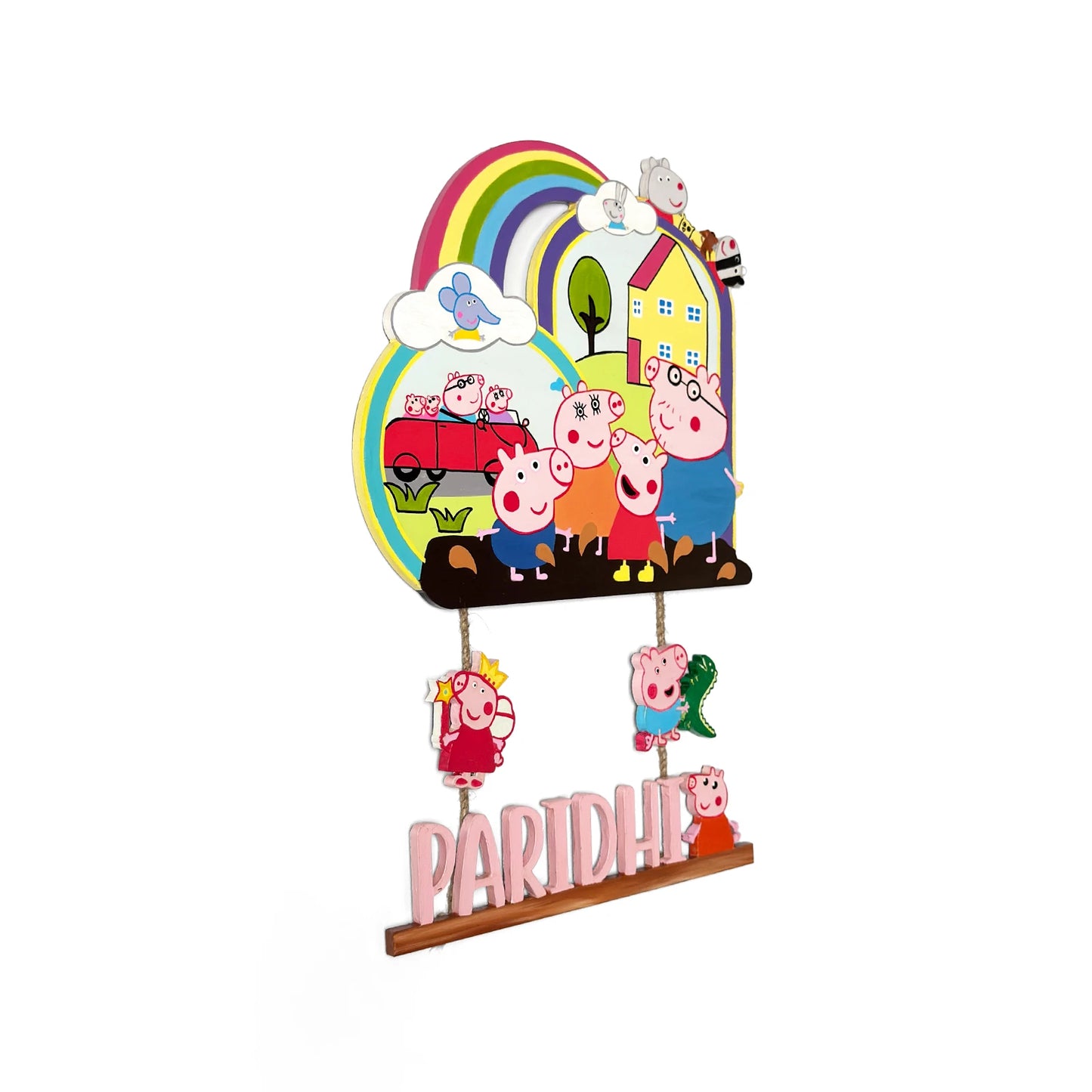 Peppa Pig Themed Hand-Painted Wooden Kids Name Plate