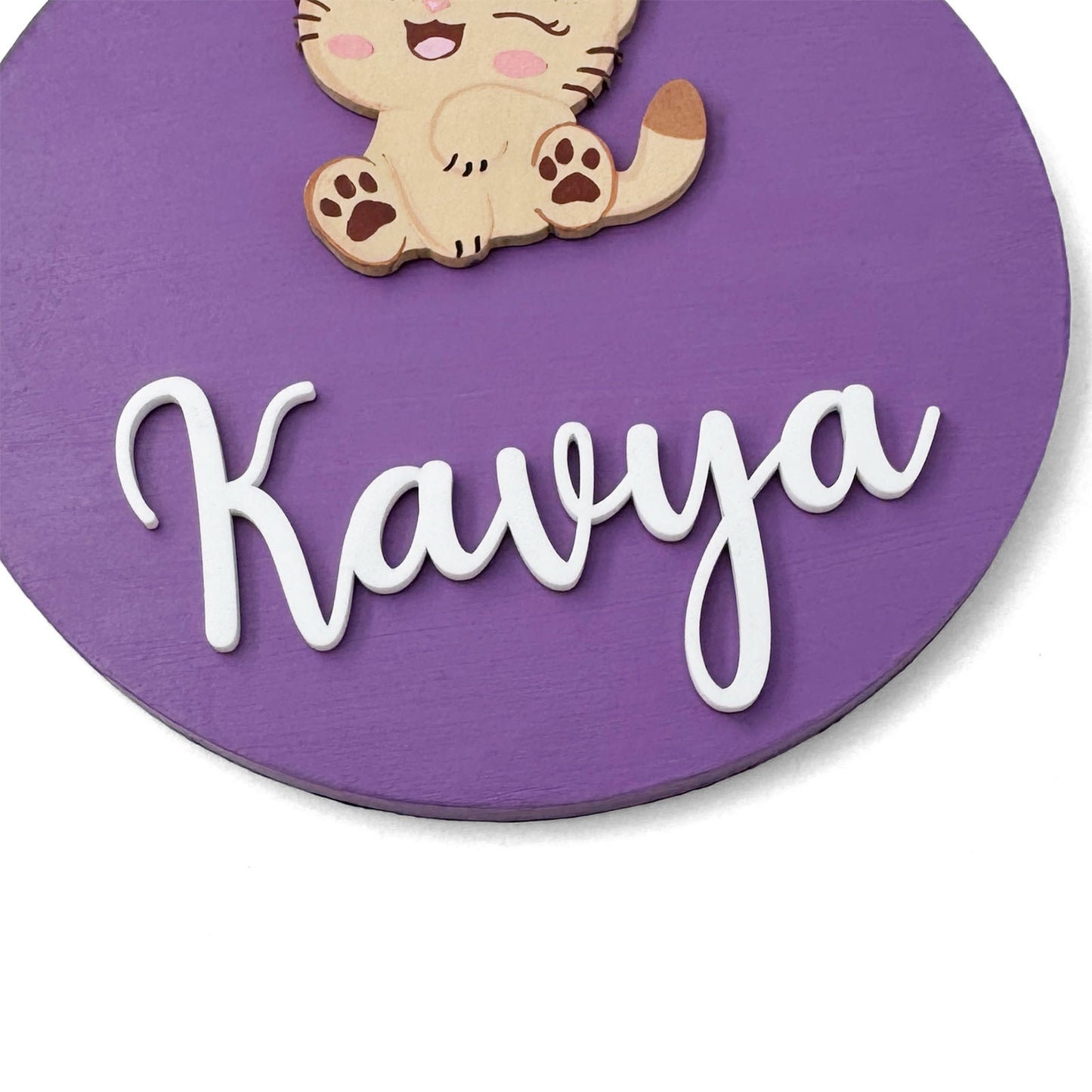 Cat Themed Hand-Painted Wooden Name Plate For Kids