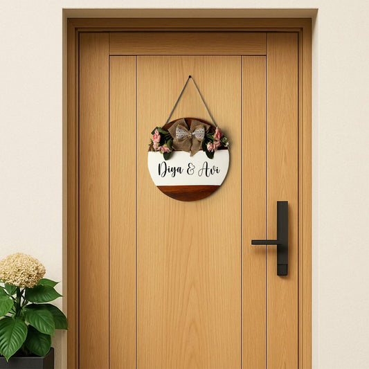 Personlised Hand-Painted Wooden Door Hanger - White & Wooden Finish