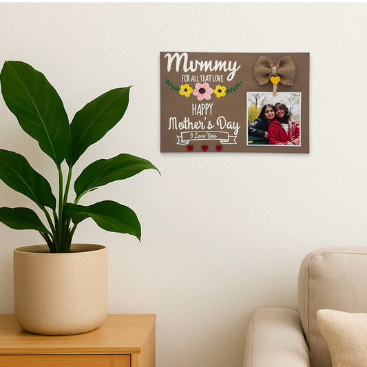 Mother's Day Hand-Painted Wooden Photo Holder - Light Brown