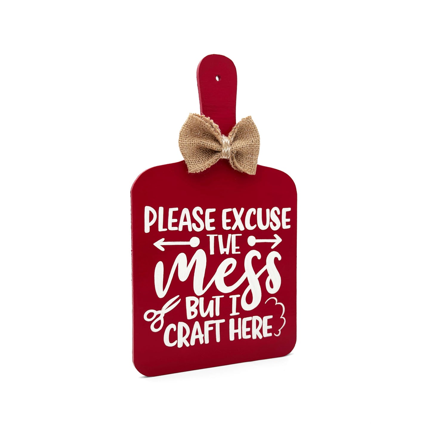 Please Excuse The Mess But I Craft Here Hand-Painted Wooden Chopping Board Kitchen Wall Hanging - Red
