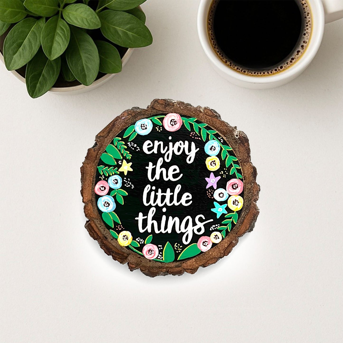 Enjoy The Little Things Hand-Painted Wooden Coaster