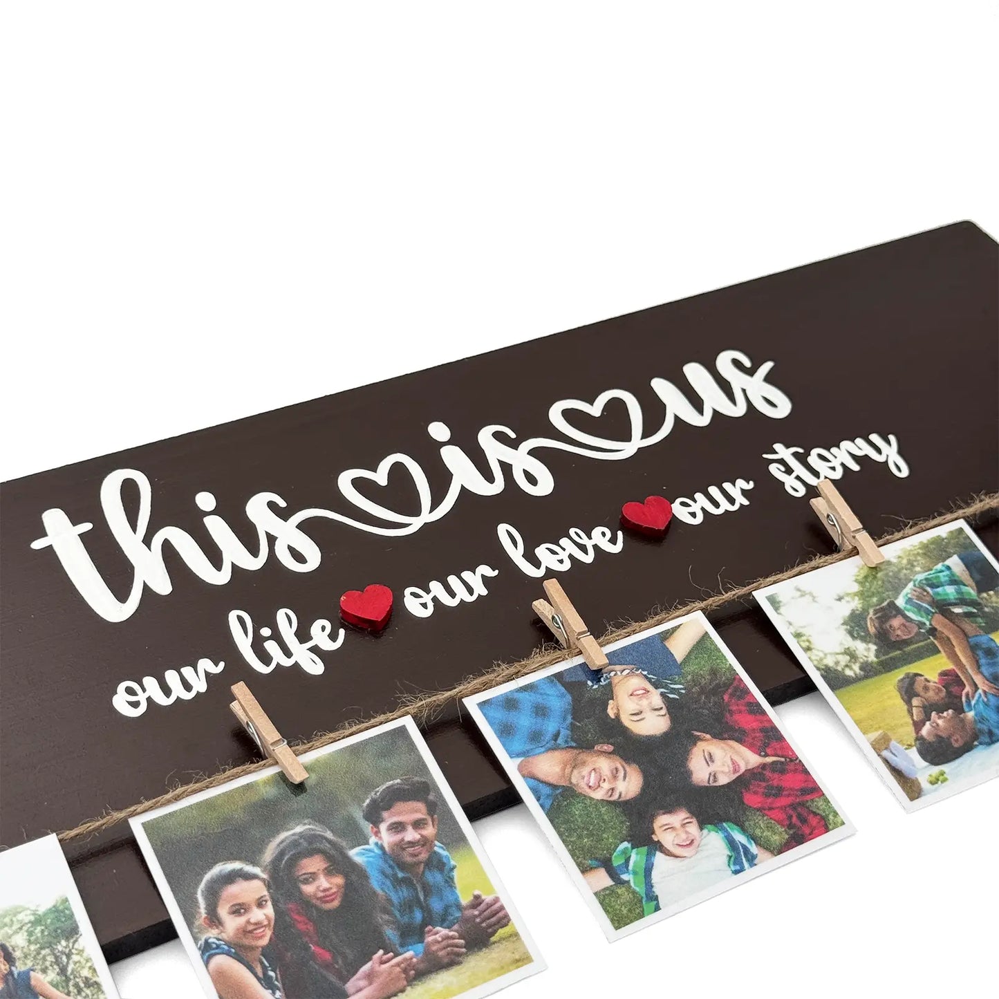 This Is Us Hand-Painted Wooden Photo Holder - Brown