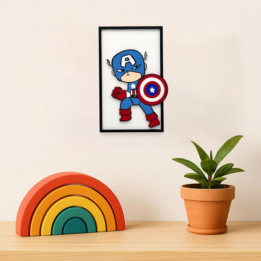 Captain America Hand-Painted Wooden Kids Wall Frame