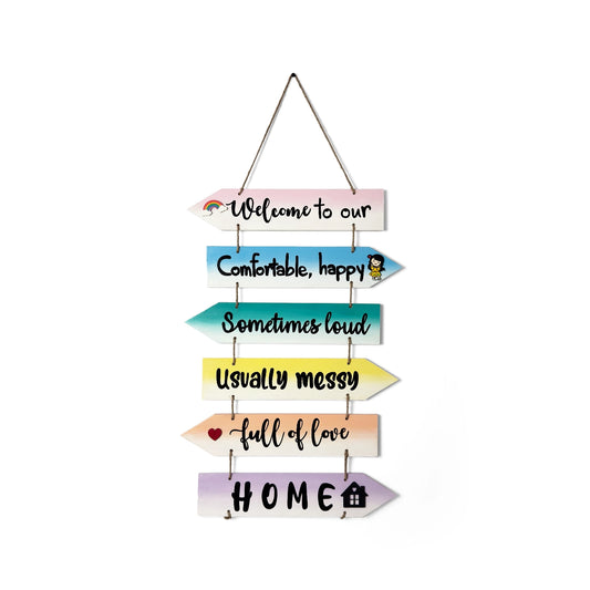 Welcome To Our Home Hand-Painted Wooden Arrow Plank Wall Hanging - Design 5