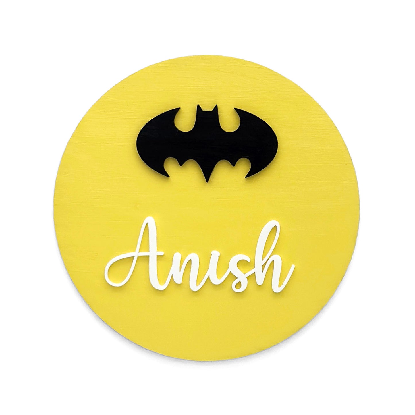Batman Themed Hand-Painted Wooden Mini Kids Name Plate