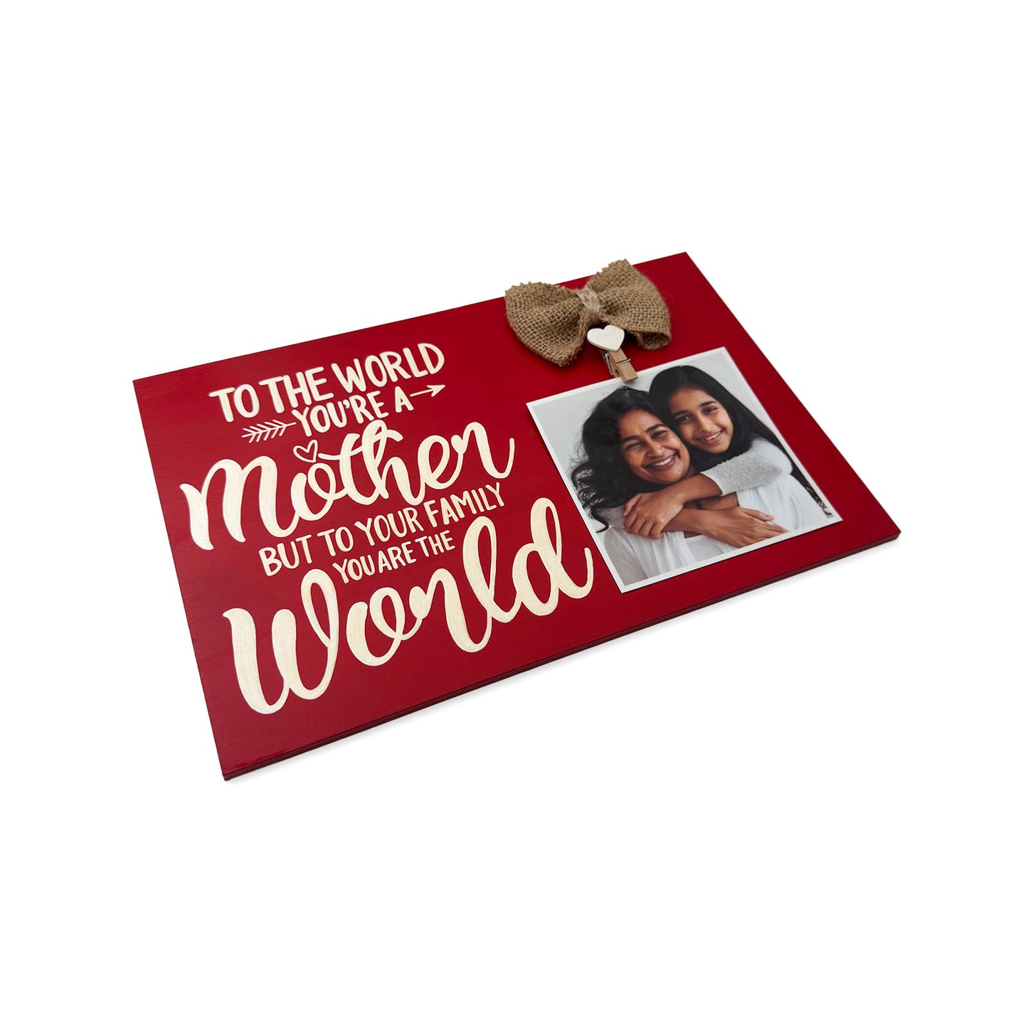 Mother Hand-Painted Wooden Photo Holder - Red