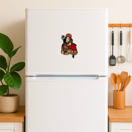 Durga Maa Hand-Painted Wooden Fridge Magnet