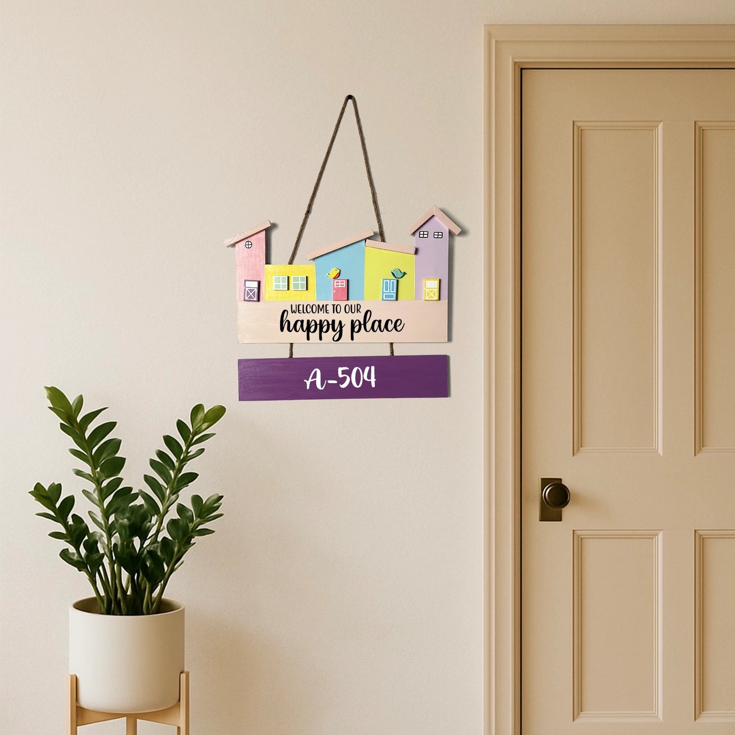 Hut-Shaped Hand-Painted Wooden Name Plate For Home - Hut Board & One Plank Design 2