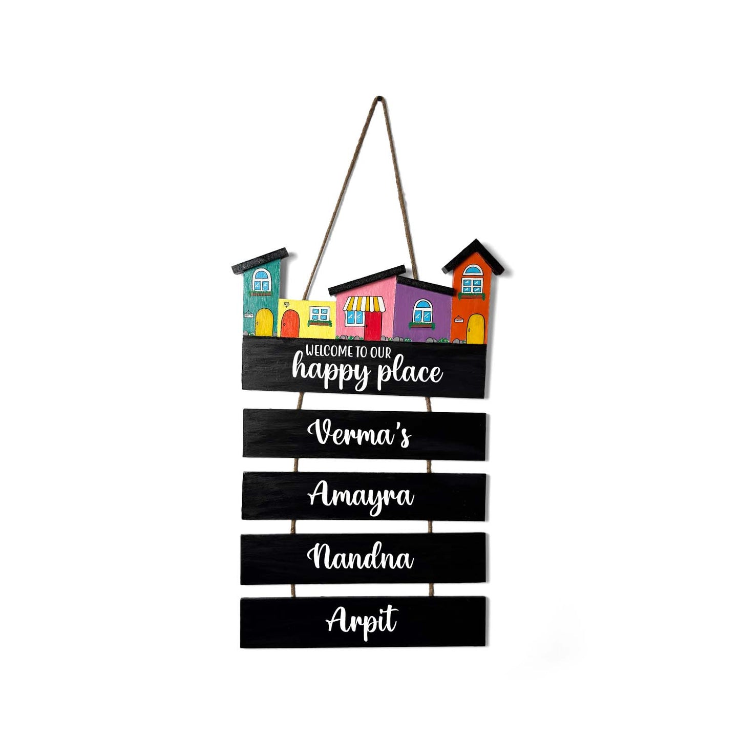 Hut-Shaped Hand-Painted Wooden Name Plate For Home - Hut Board & Four Planks Design 1