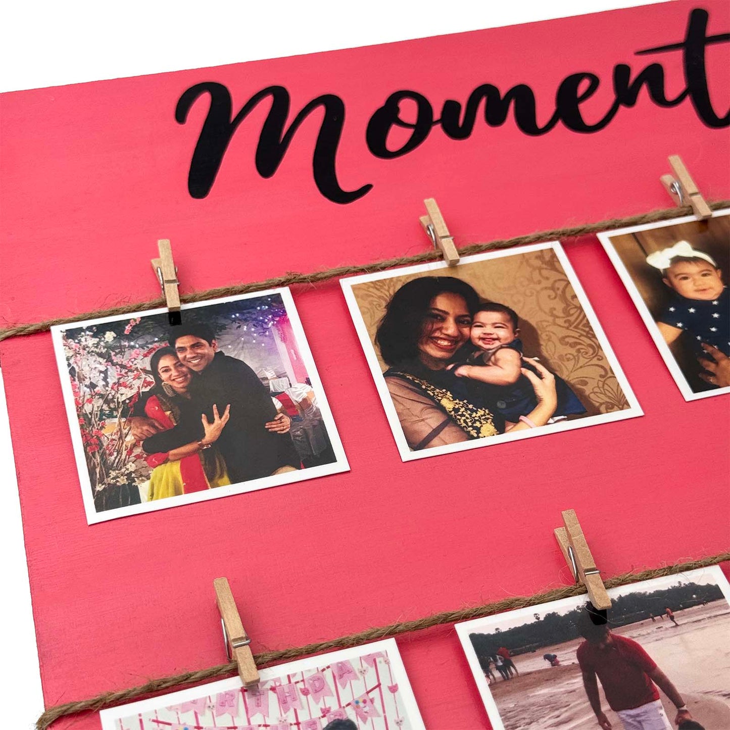 Moments Hand-Painted Wooden Photo Holder - Pink