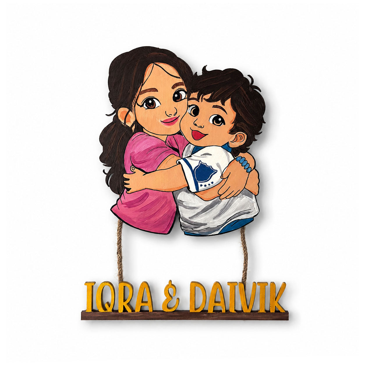 Siblings Brother Sister Themed Hand-Painted Wooden Kids Name Plate - Design 2