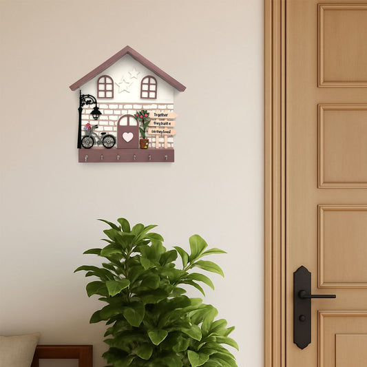 Personalised Hand-Painted Wooden Hut Key Holder With Bricks Texture