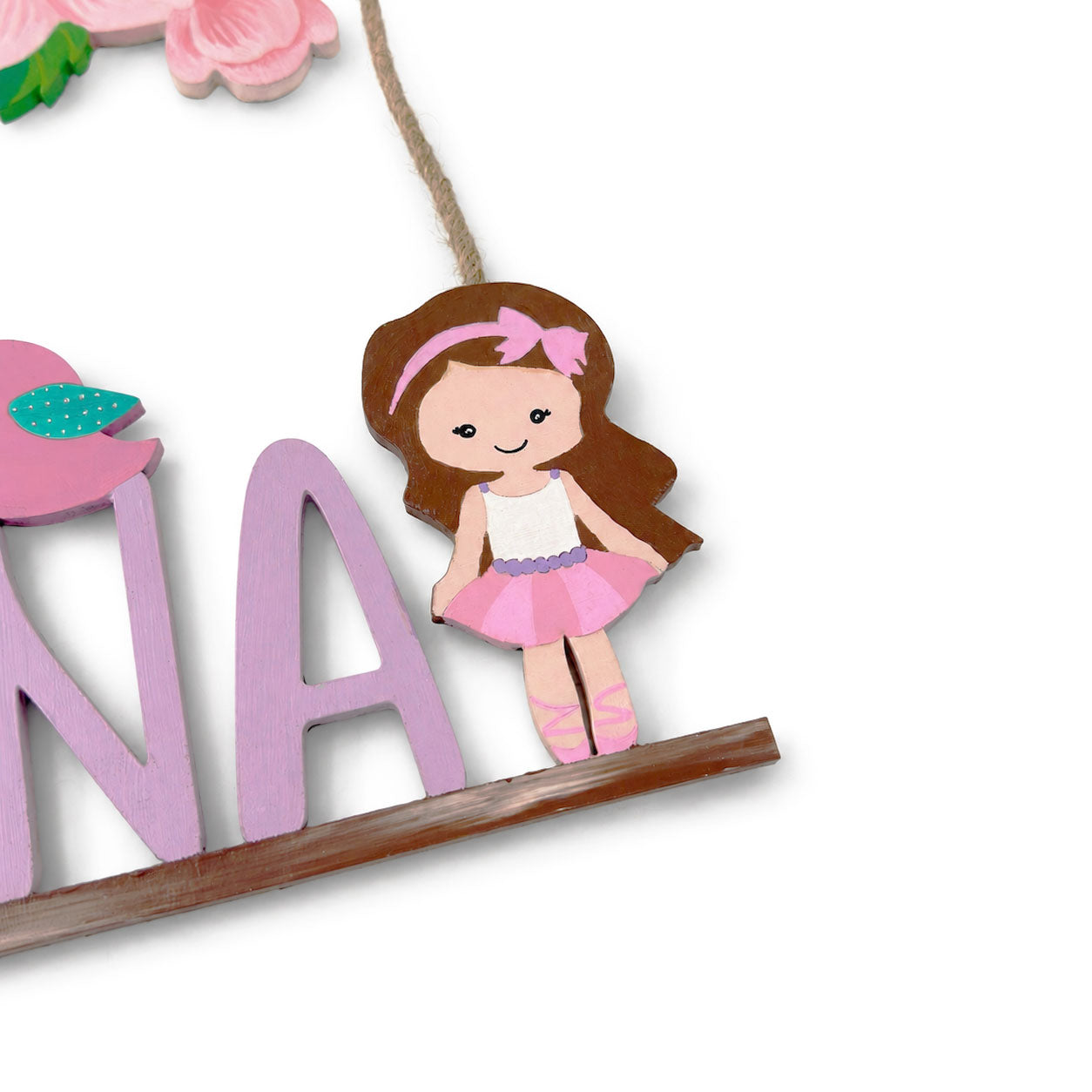 Flower Themed Hand-Painted Wooden Kids Name Plate - Design 1