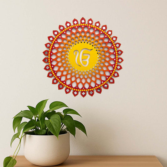 Sahasrara Chakra Ik Onkar Hand-Painted Wooden Wall Hanging - Red