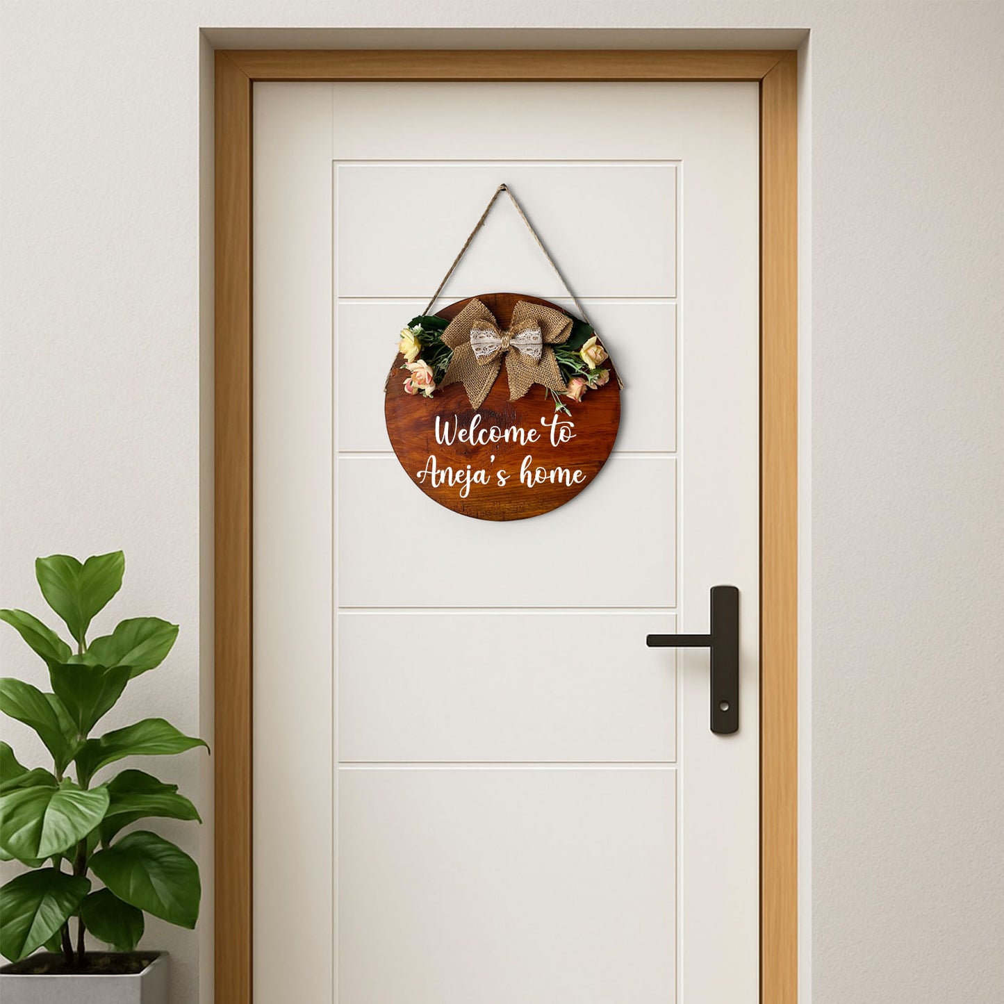 Personlised Hand-Painted Wooden Door Hanger - Wooden Finish