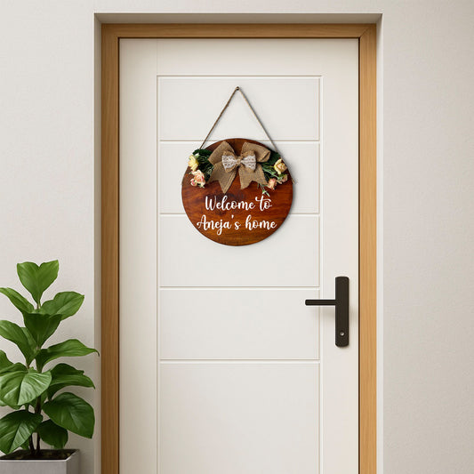 Personlised Hand-Painted Wooden Door Hanger - Wooden Finish