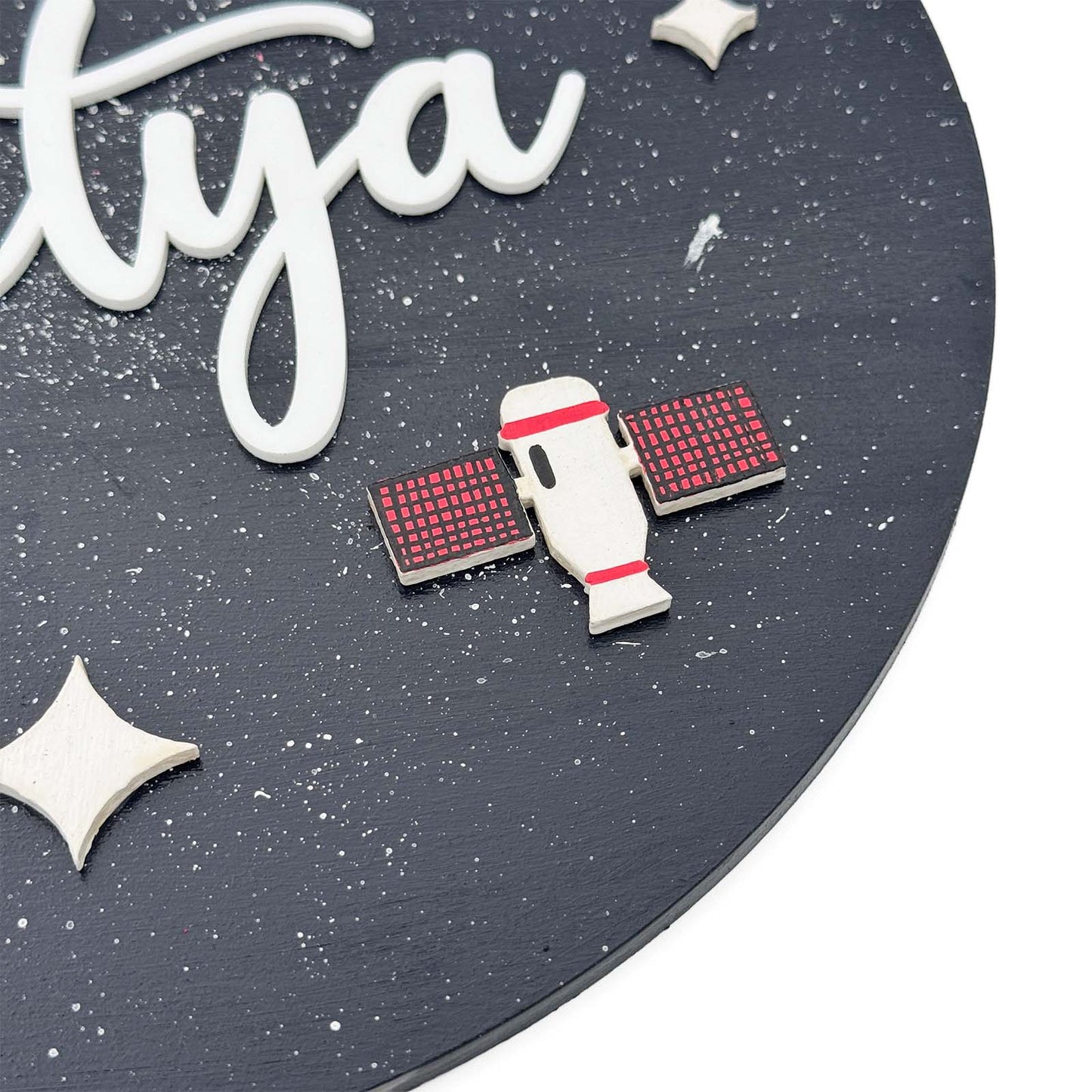 Space Themed Hand-Painted Wooden Round Kids Name Plate - Design 1