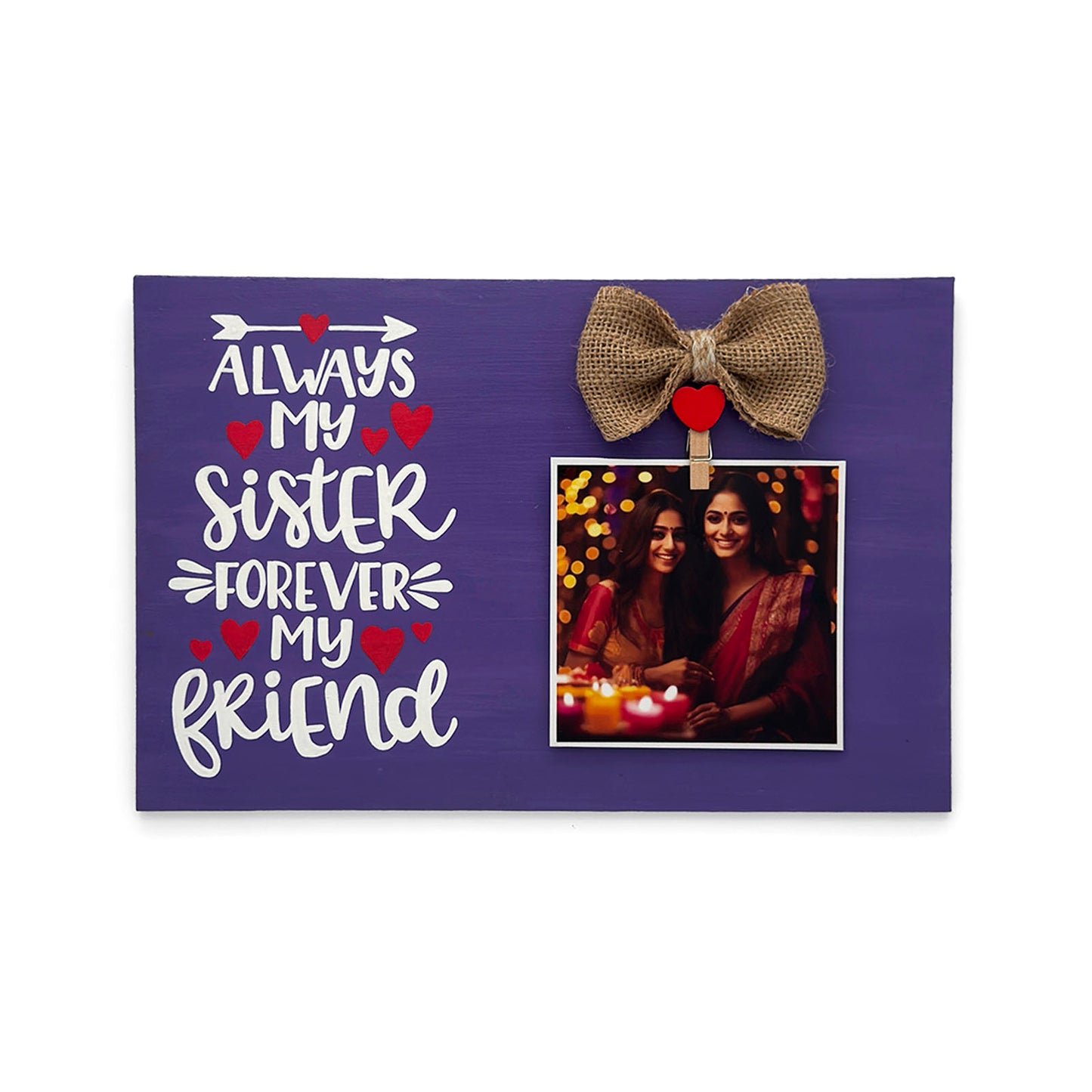 Always My Sister Forever My Friend Hand-Painted Wooden Photo Holder - Purple