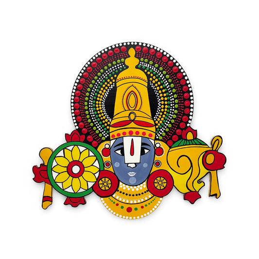 Tirupati Balaji Hand-Painted Wooden Wall Hanging