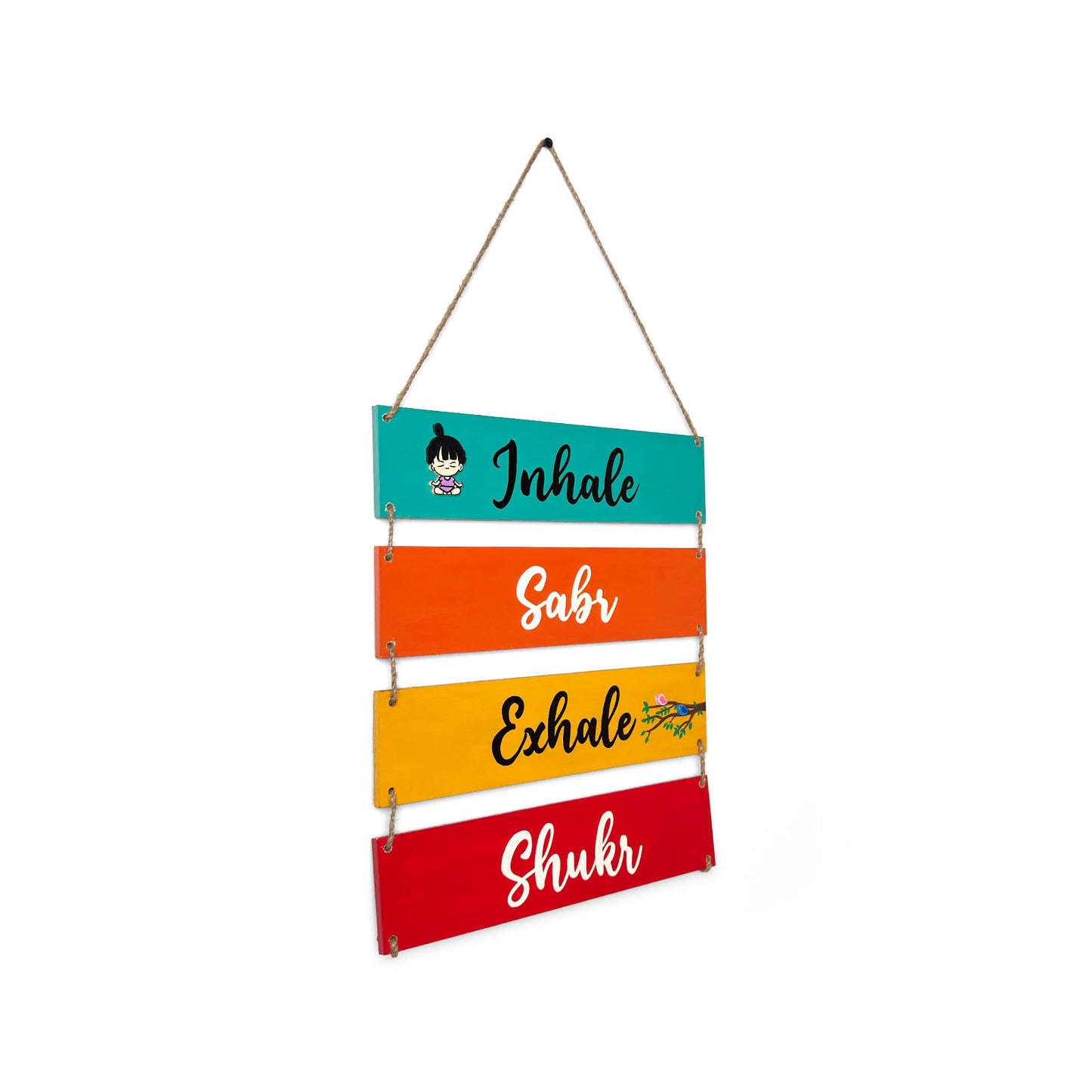 Inhale Sabr Exhale Shukr Hand-Painted Wooden Plank Wall Hanging