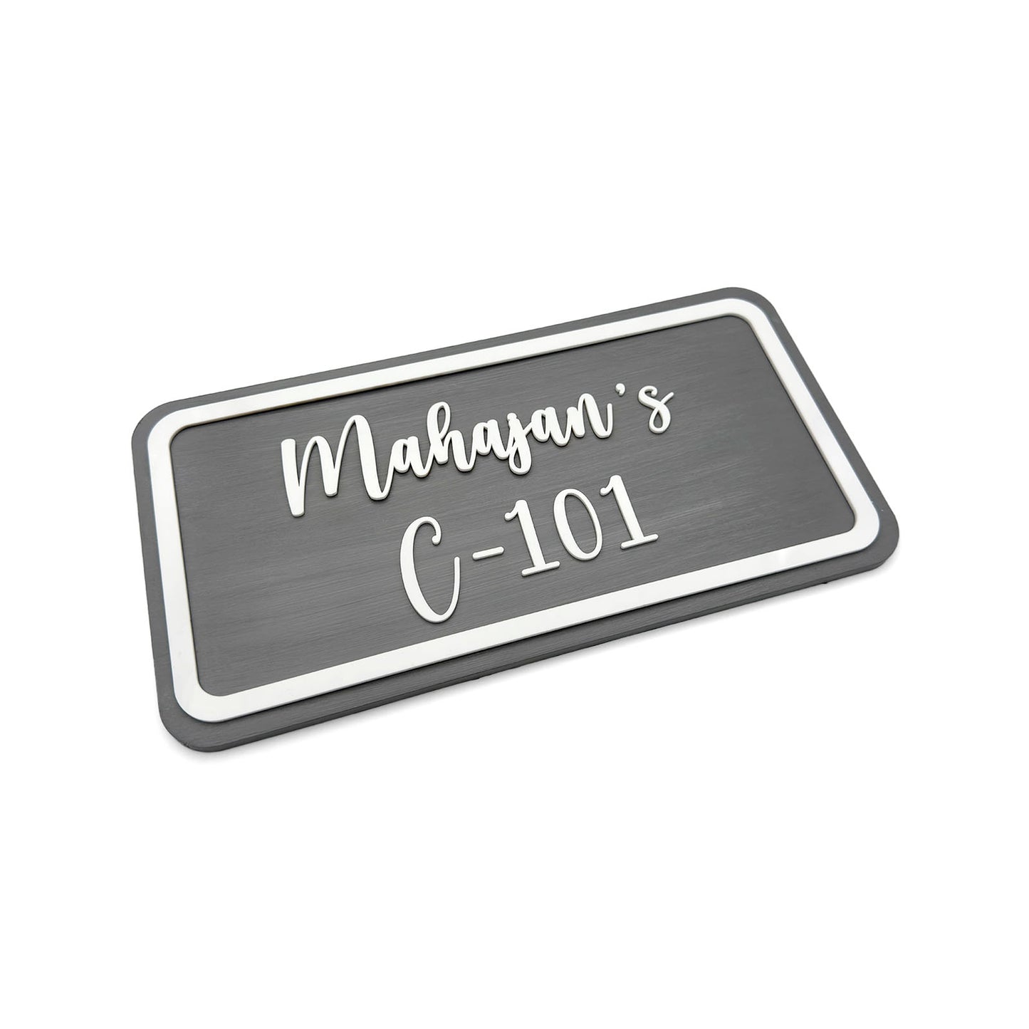 Rectangular Hand-Painted Wooden Name Plate For Home - Grey