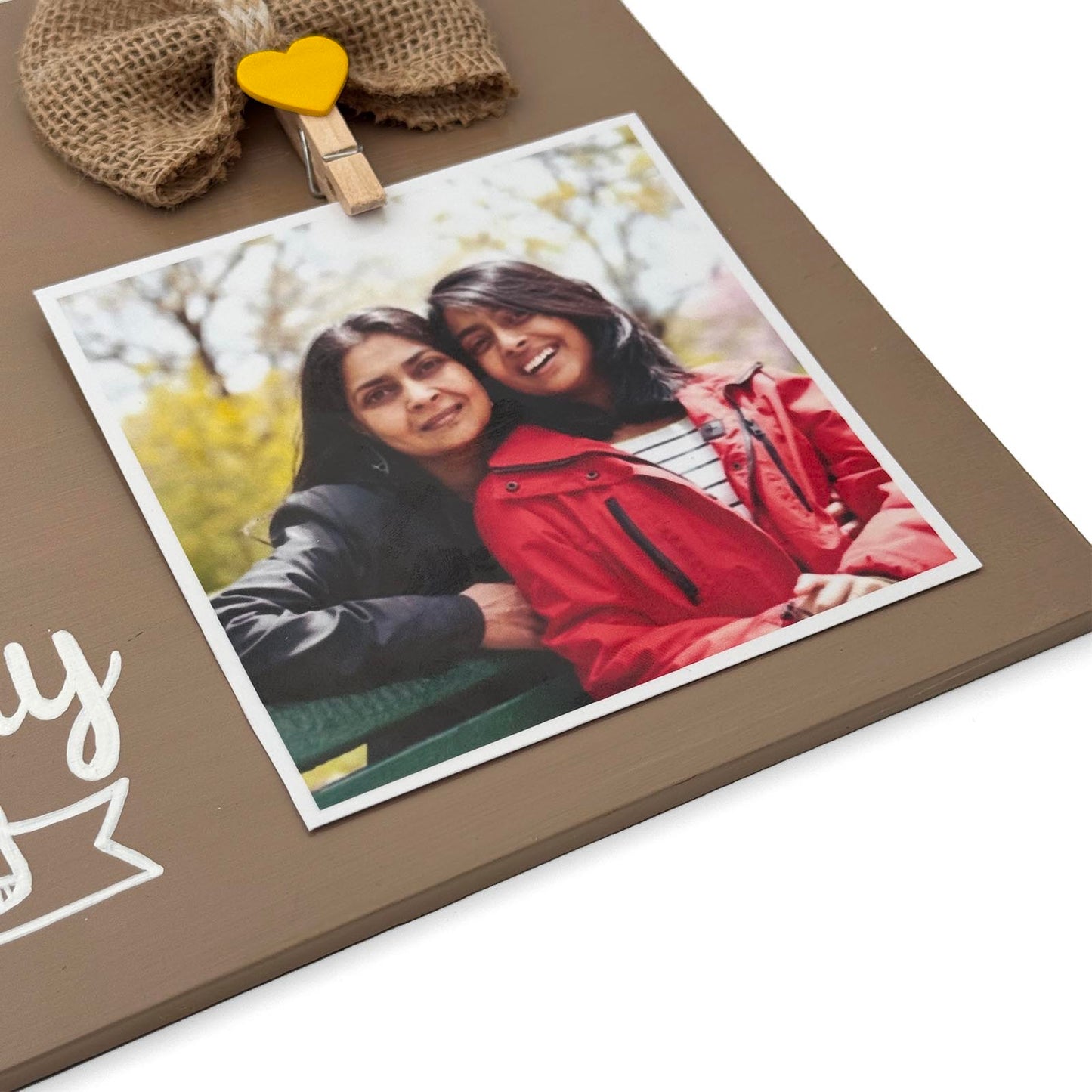 Mother's Day Hand-Painted Wooden Photo Holder - Light Brown