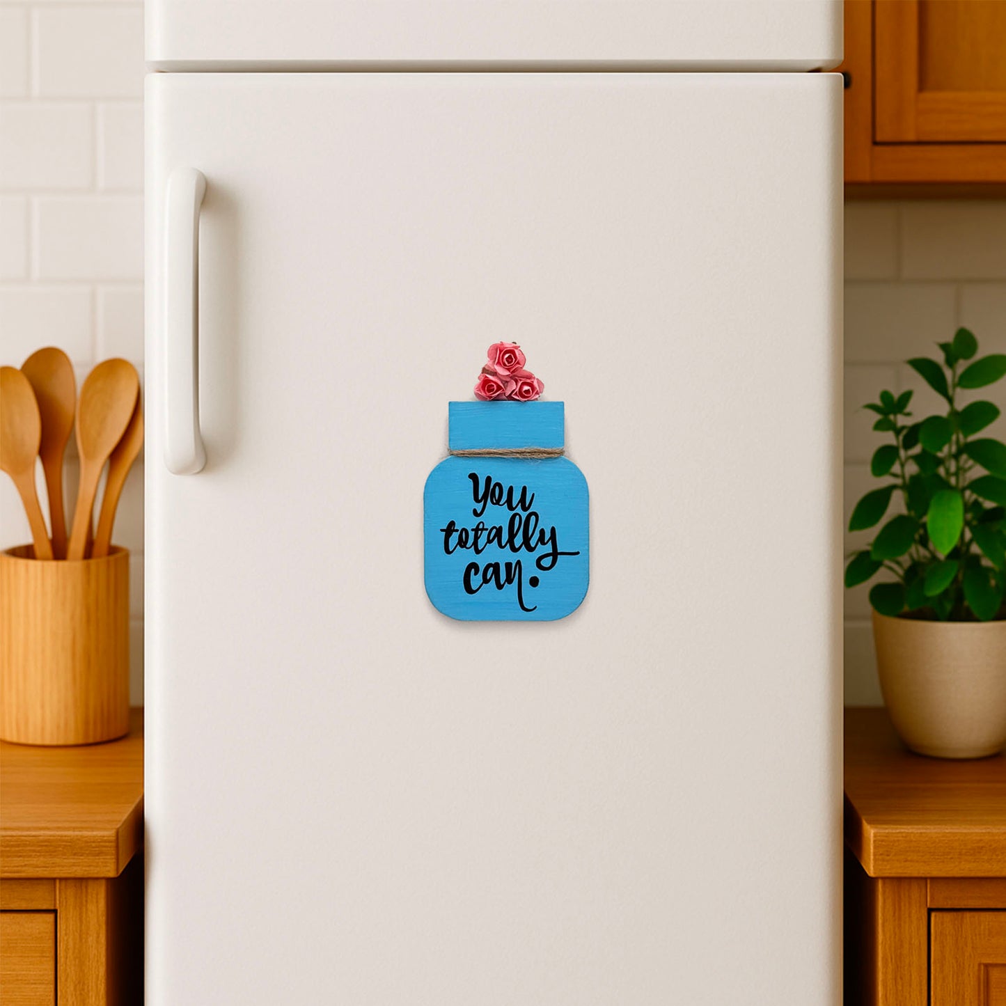 You Totally Can Hand-Painted Wooden Mason Jar Fridge Magnet - Light Blue