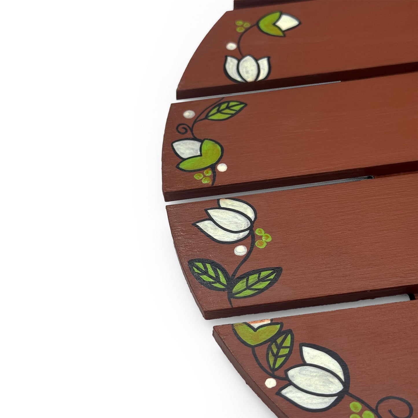 Lotus Bud Artwork Hand-Painted Wooden Madhubani Round Name Plate For Home