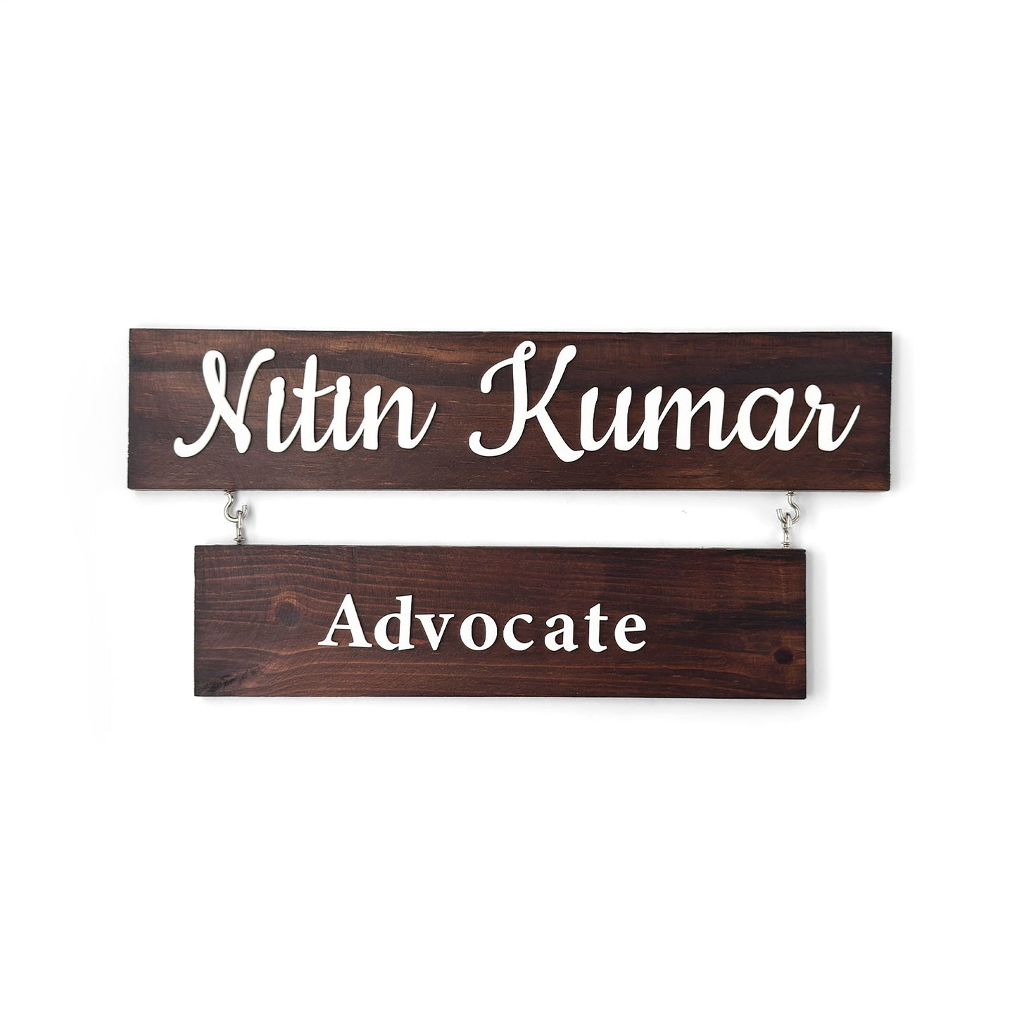 Two Plank Hand-Painted Wooden Name Plate For Professionals - Wooden Finish