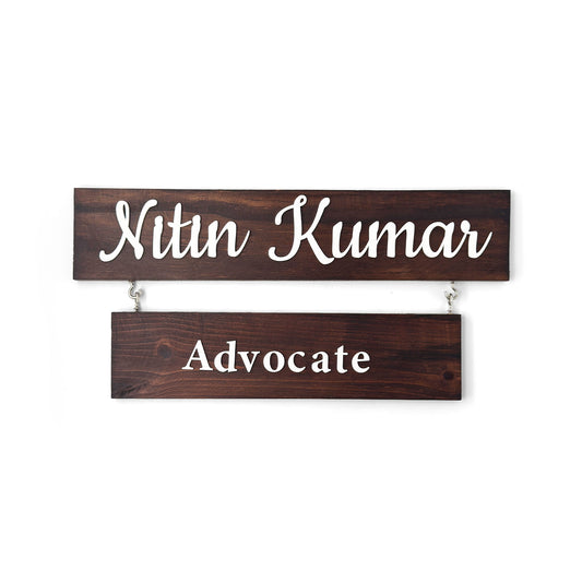 Two Plank Hand-Painted Wooden Name Plate For Professionals - Wooden Finish