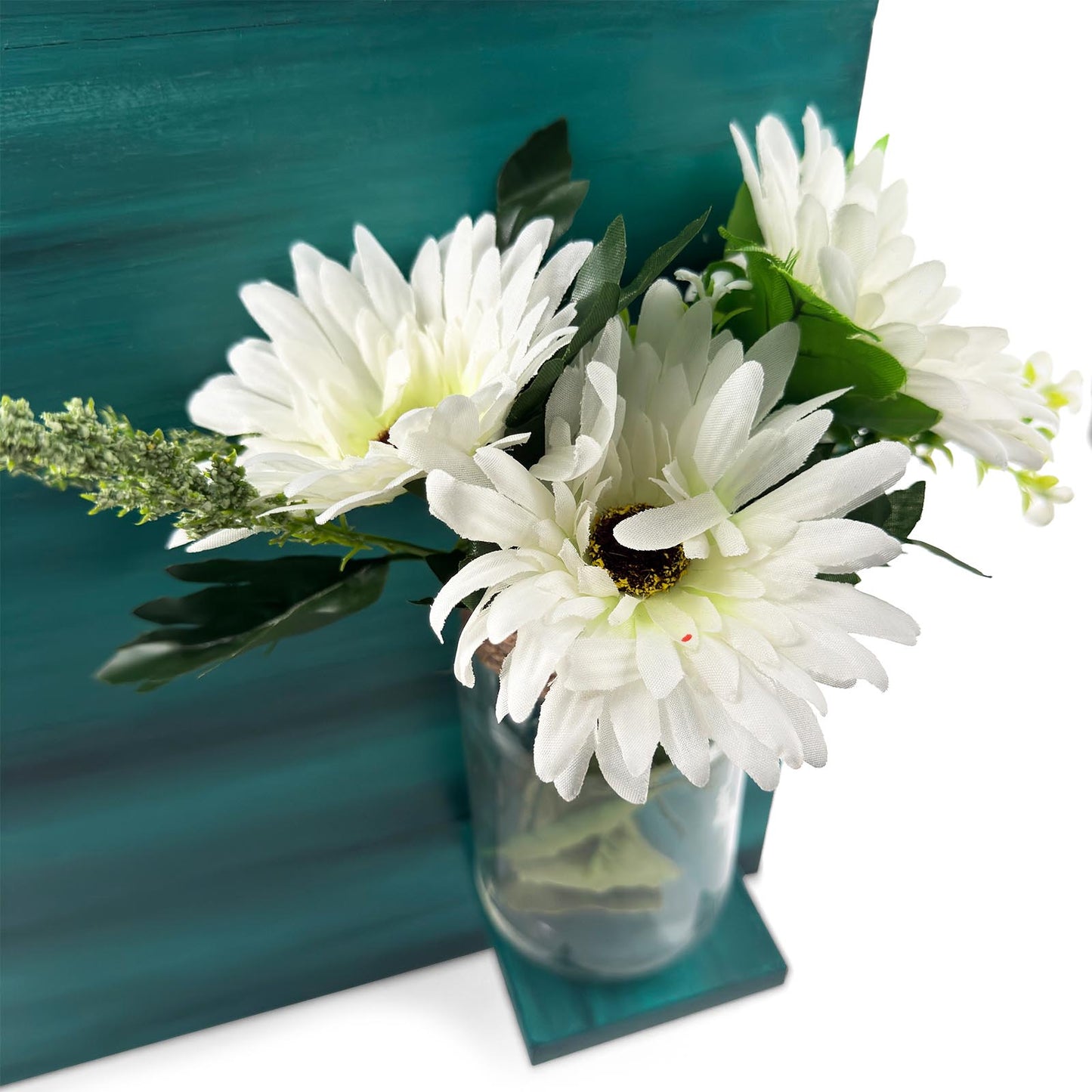 Teal Hand-Painted Wooden Name Plate With Jar For Home - Design 1