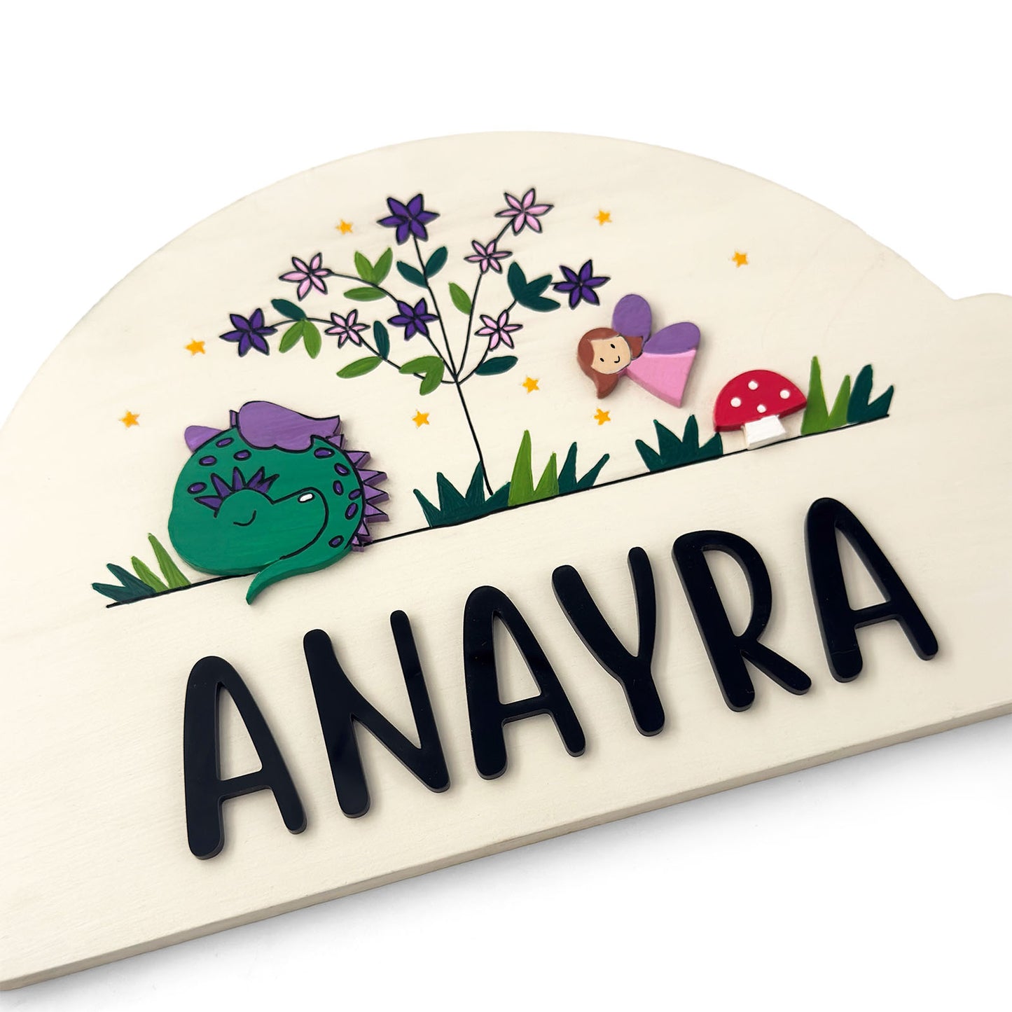 Enchanted Forest Themed Hand-Painted Wooden Arch-Shaped Kids Name Plate
