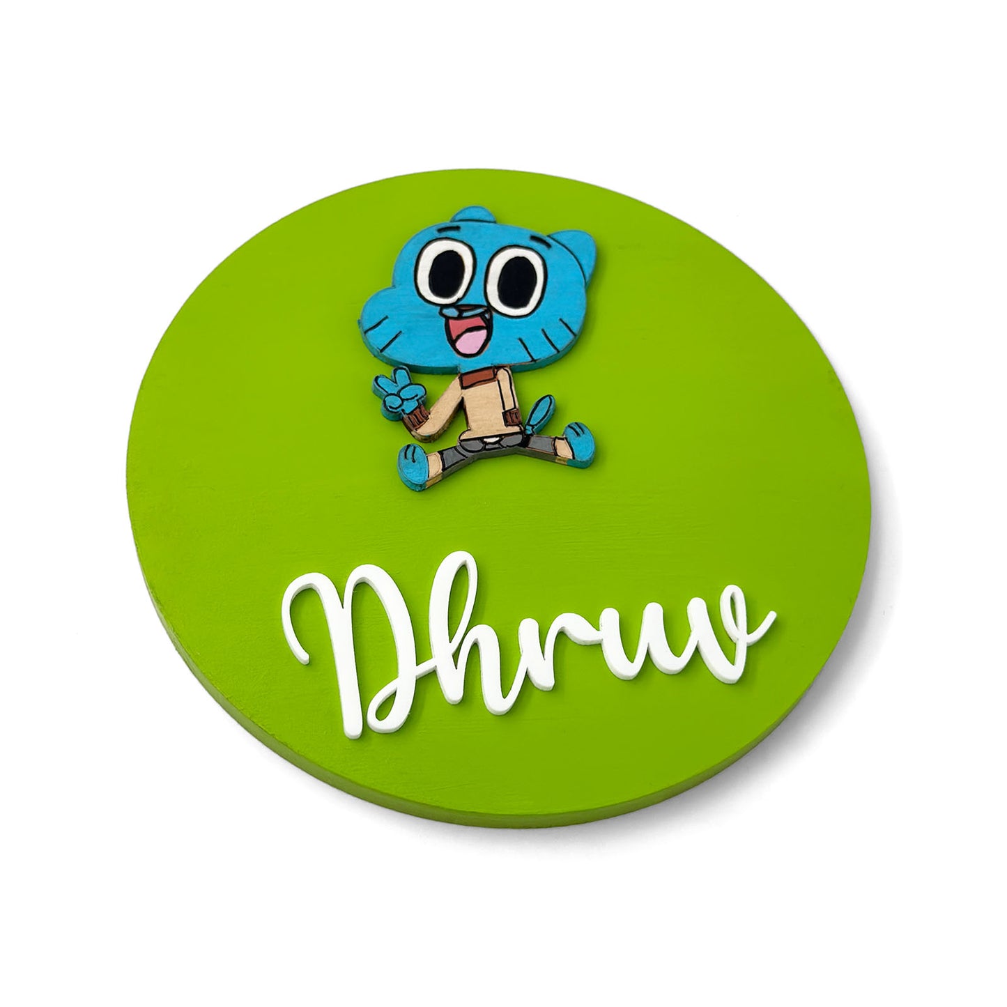 Gumball Themed Hand-Painted Wooden Name Plate For Kids