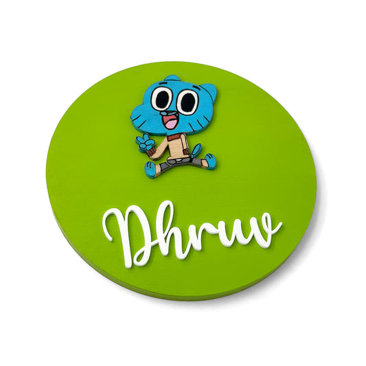 Gumball Themed Hand-Painted Wooden Name Plate For Kids