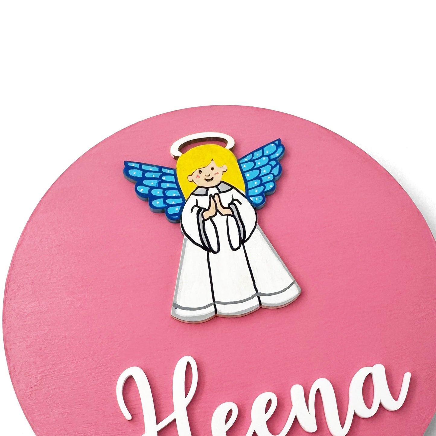 Angel Themed Hand-Painted Wooden Name Plate For Kids - Design 1