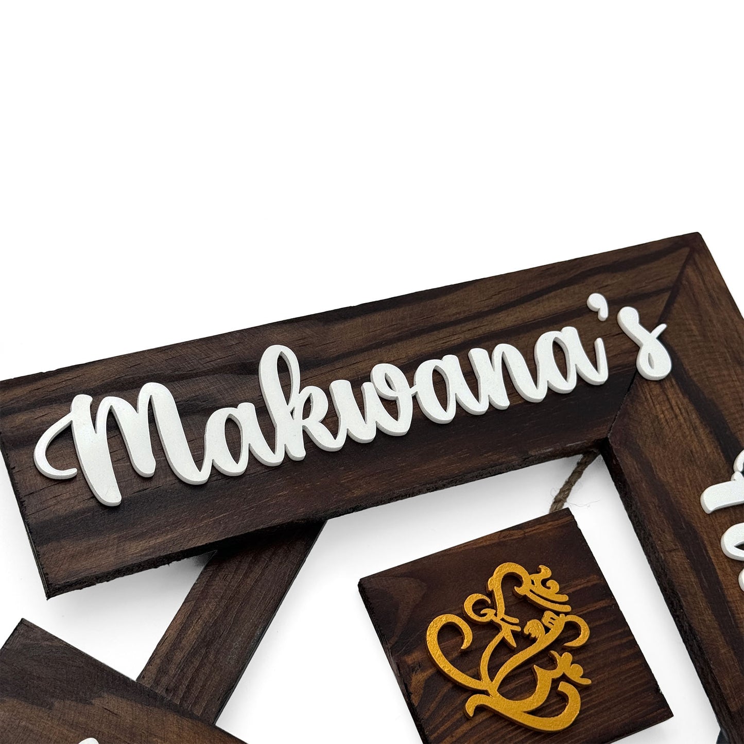 House With Roof And Double Plank Hand-Painted Wooden Hut-Shaped Name Plate For Home - Wooden Finish