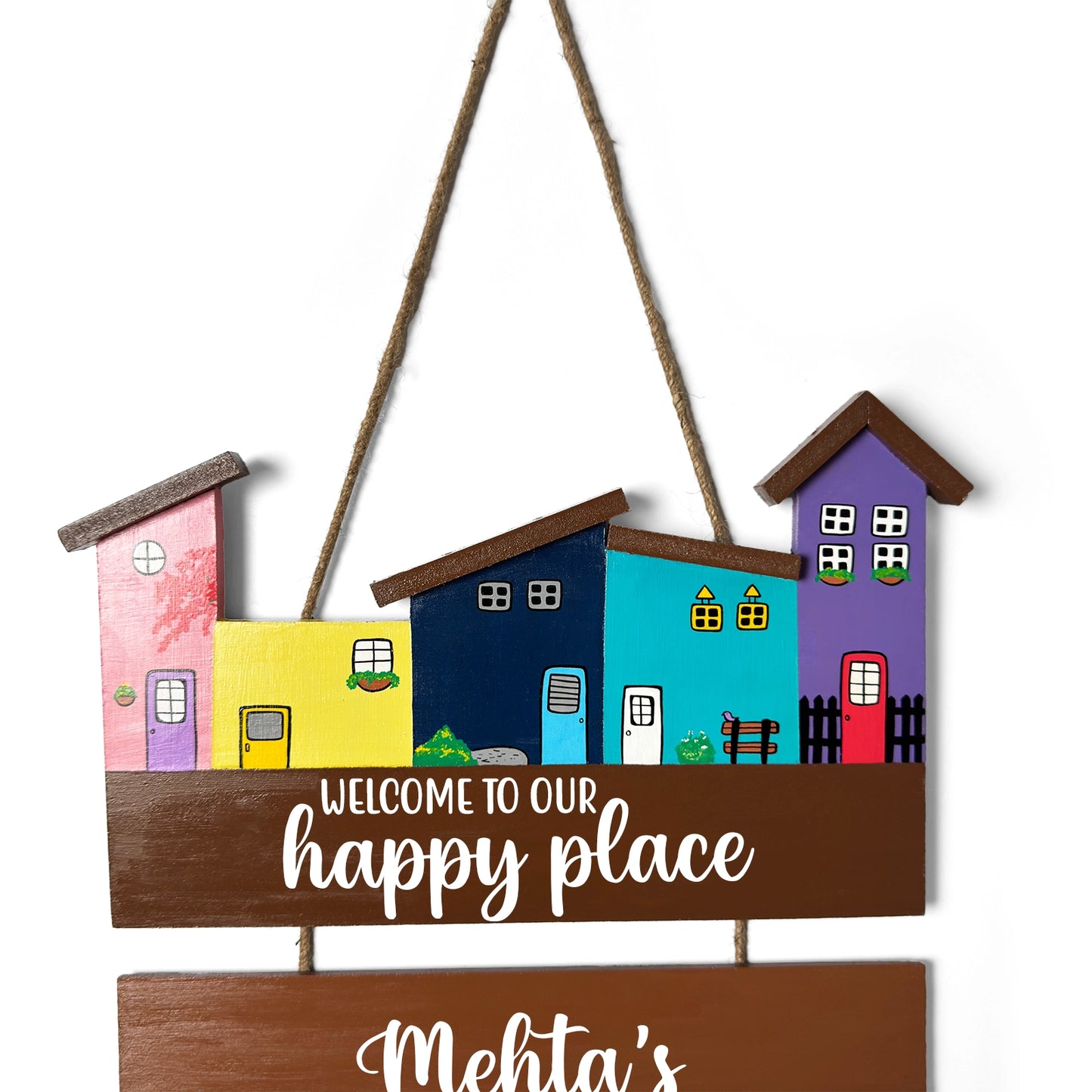 Hut-Shaped Hand-Painted Wooden Name Plate For Home - Hut Board & Two Planks Design 3