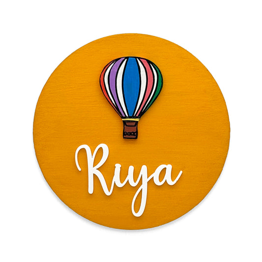 Hot Air Balloon Themed Hand-Painted Wooden Mini Kids Name Plate