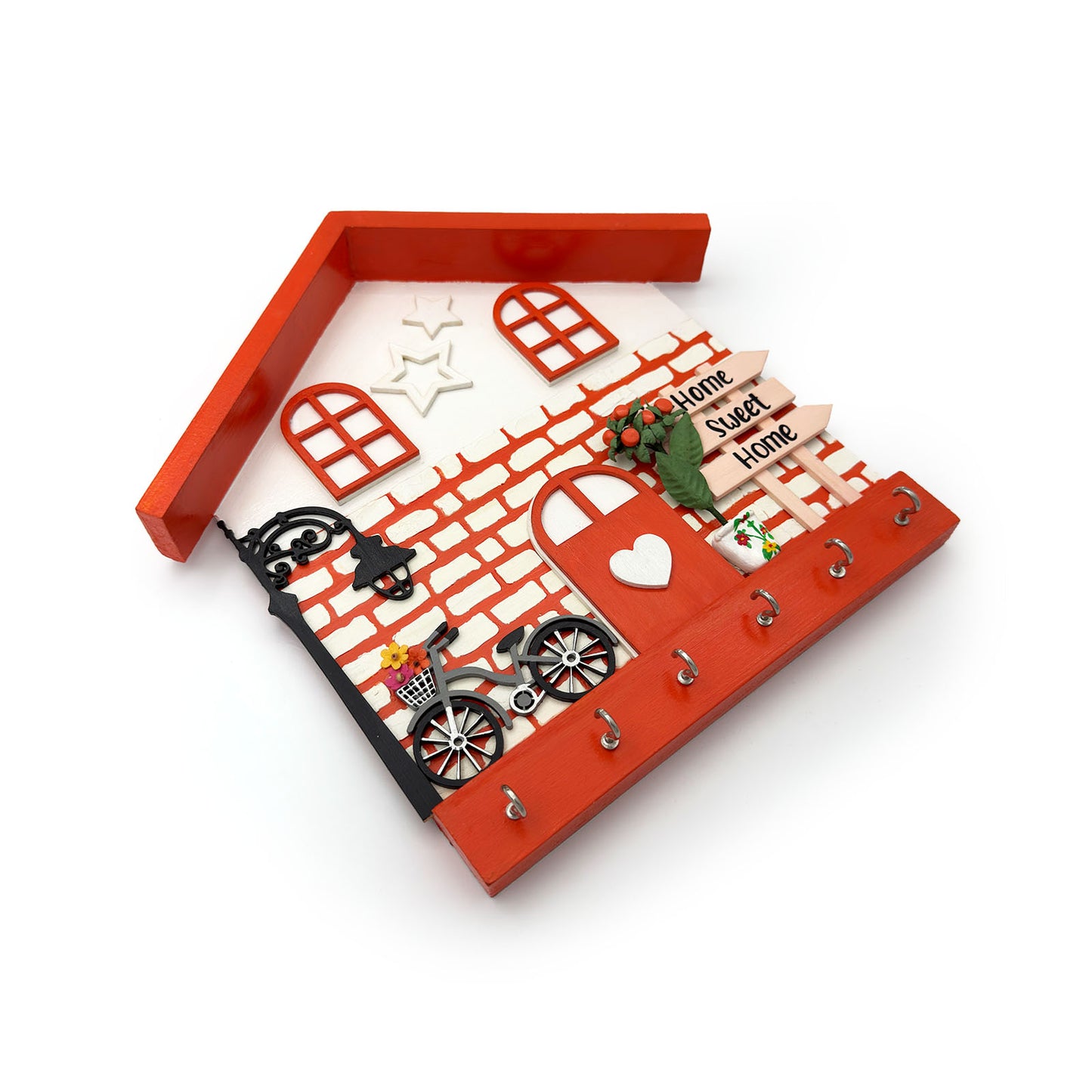 Personalised Hand-Painted Wooden Hut Key Holder With Bricks Texture