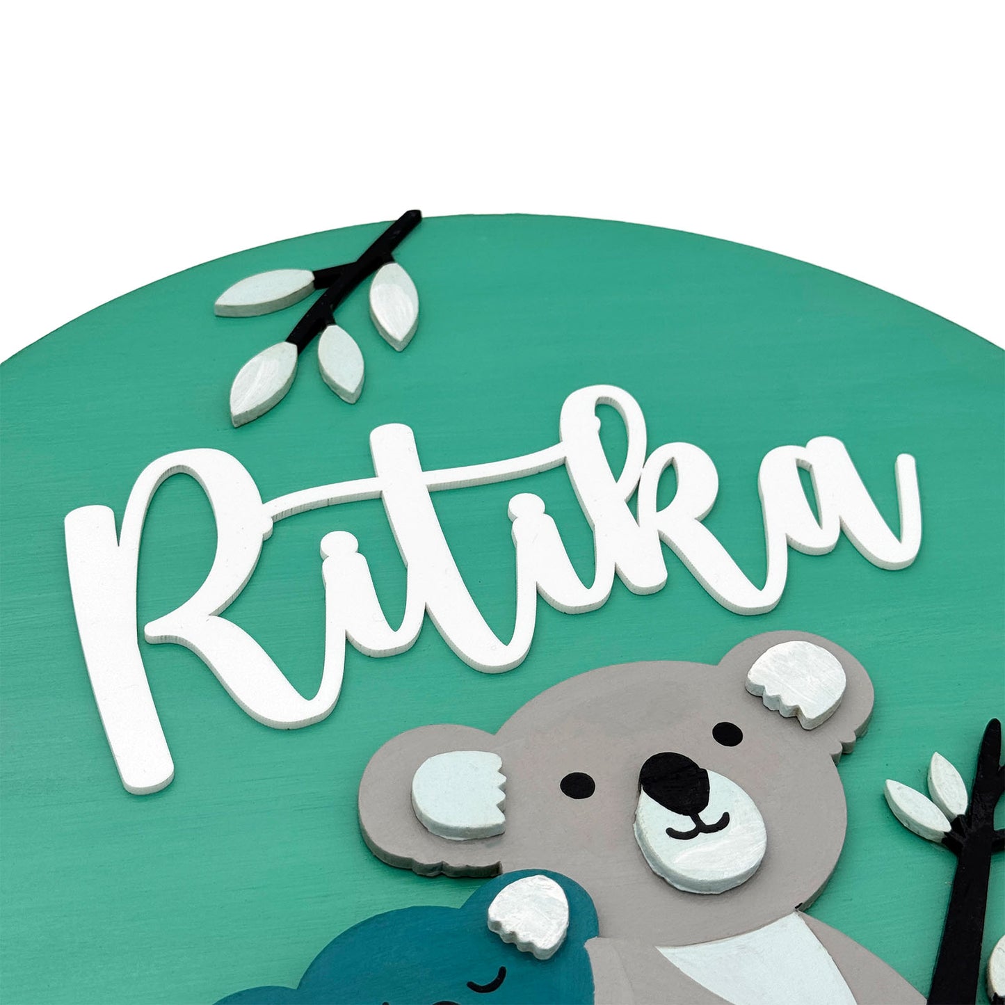 Bear Themed Hand-Painted Wooden Round Kids Name Plate