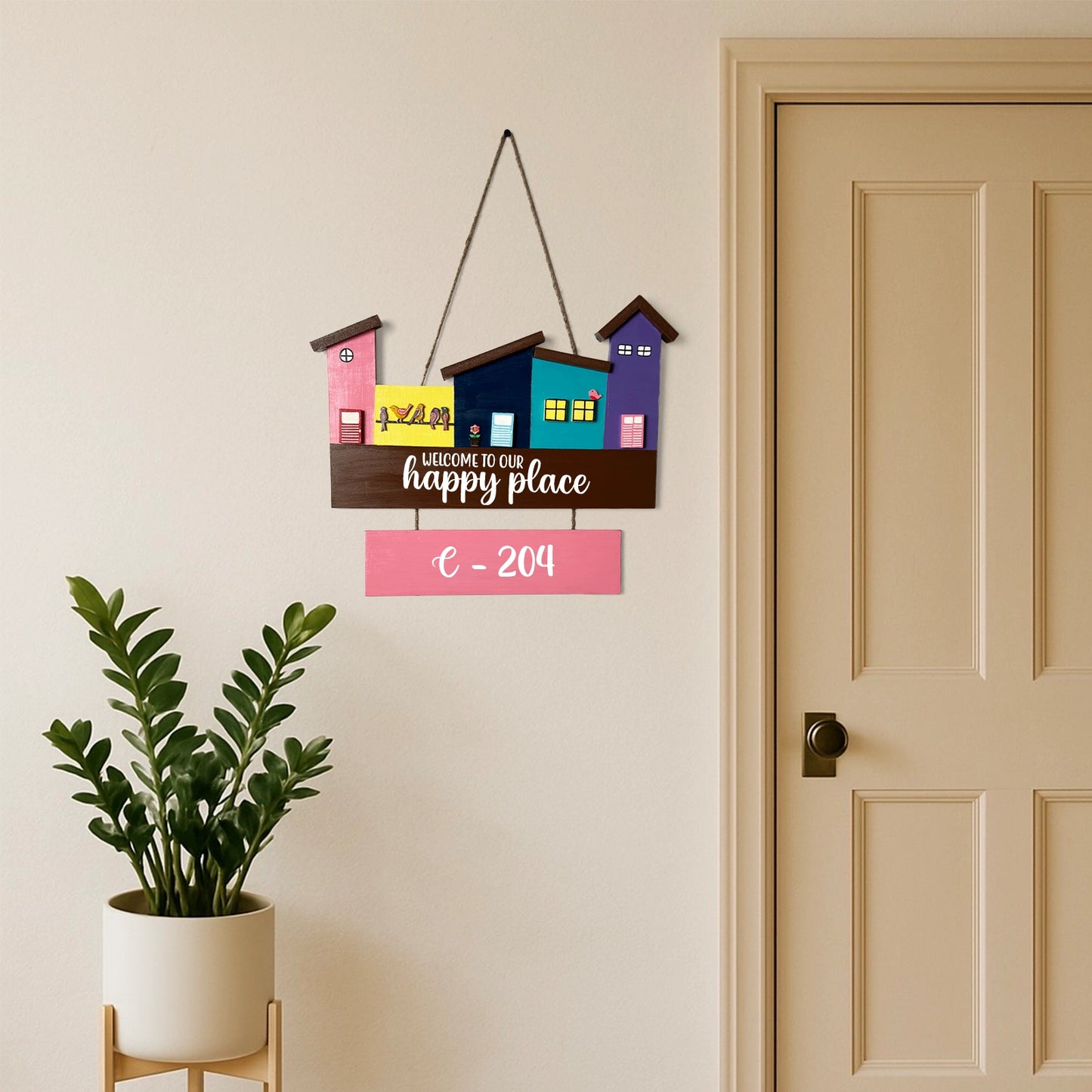 Hut-Shaped Hand-Painted Wooden Name Plate For Home - Hut Board & One Plank Design 6