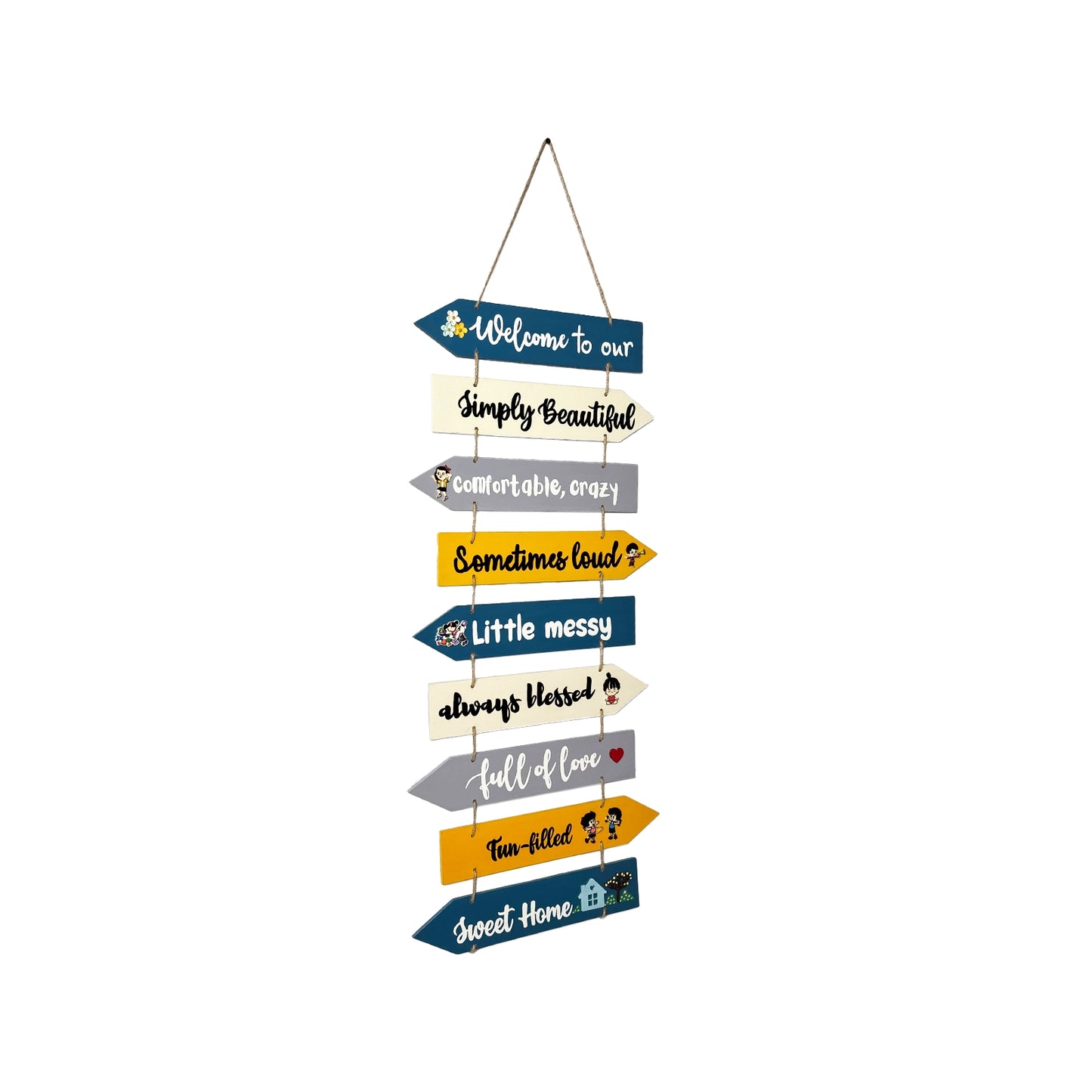 Welcome To Our Home Hand-Painted Wooden Arrow Plank Wall Hanging - Design 13