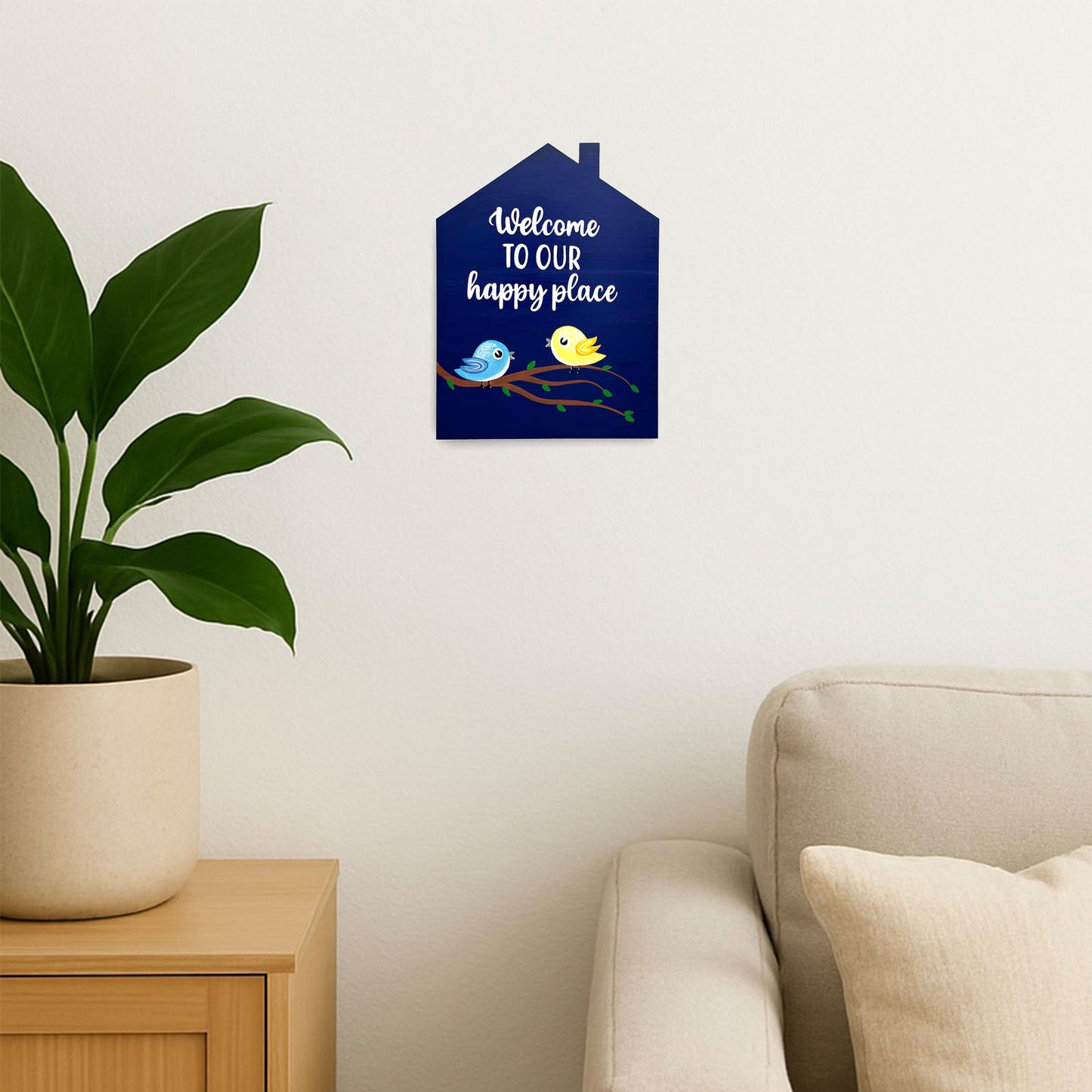 Welcome To Our Happy Place Hand-Painted Wooden Wall Hanging