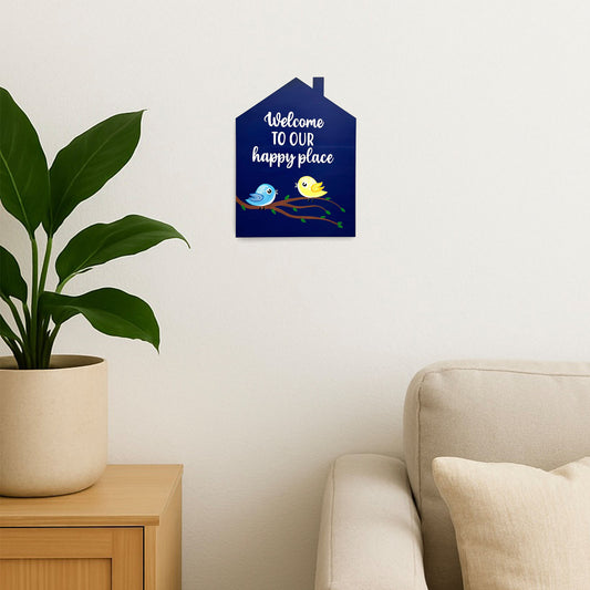 Welcome To Our Happy Place Hand-Painted Wooden Wall Hanging