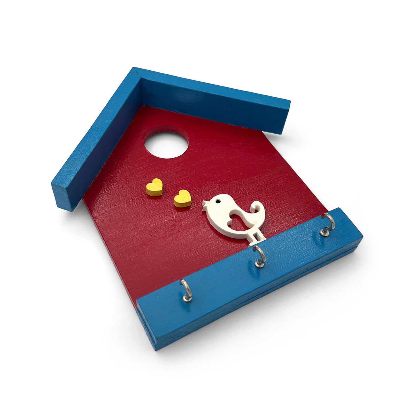 Hand-Painted Wooden Hut Key Holder With Bird
