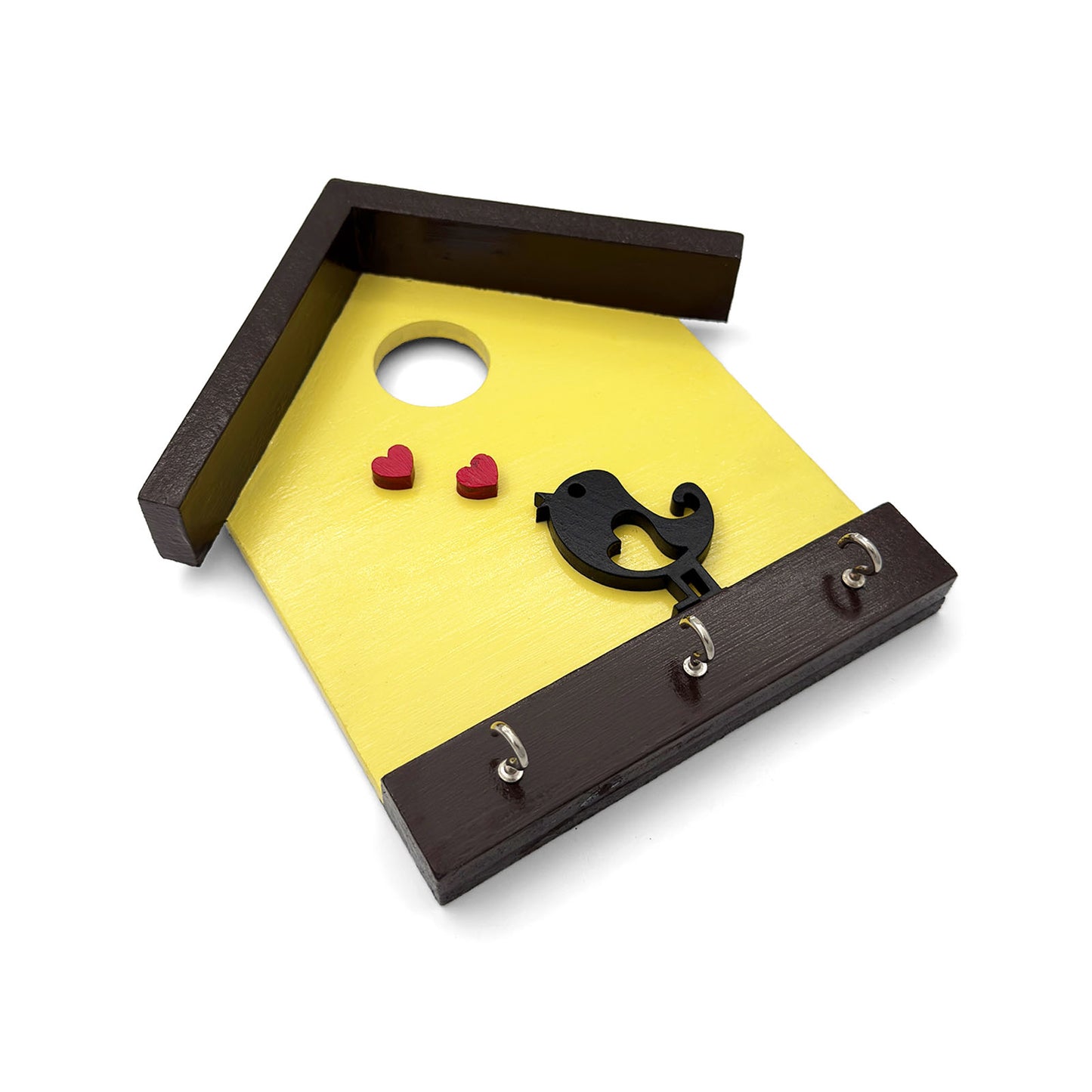 Hand-Painted Wooden Hut Key Holder With Bird