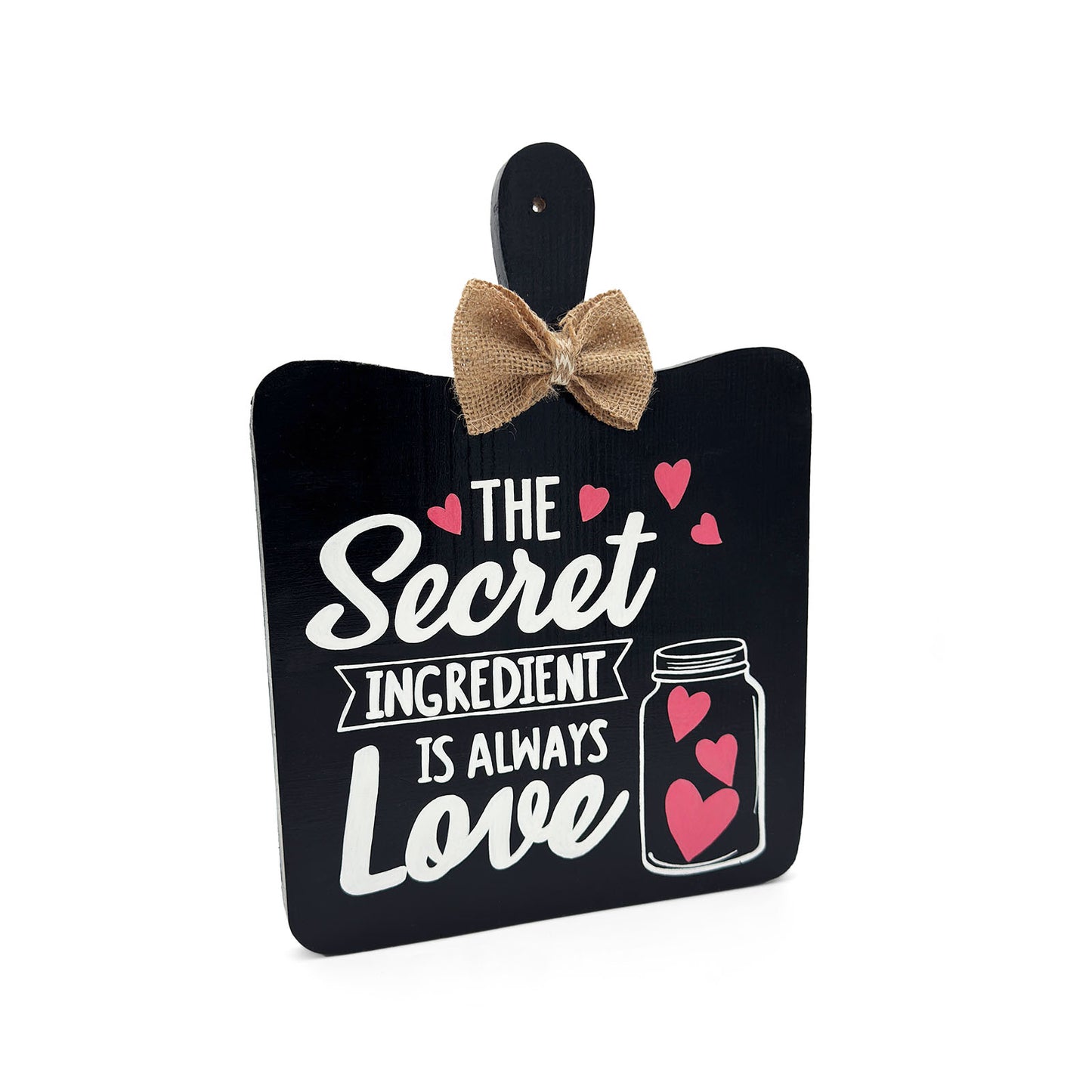 The Secret Ingredient Is Always Love Hand-Painted Wooden Chopping Board Kitchen Wall Hanging - Black