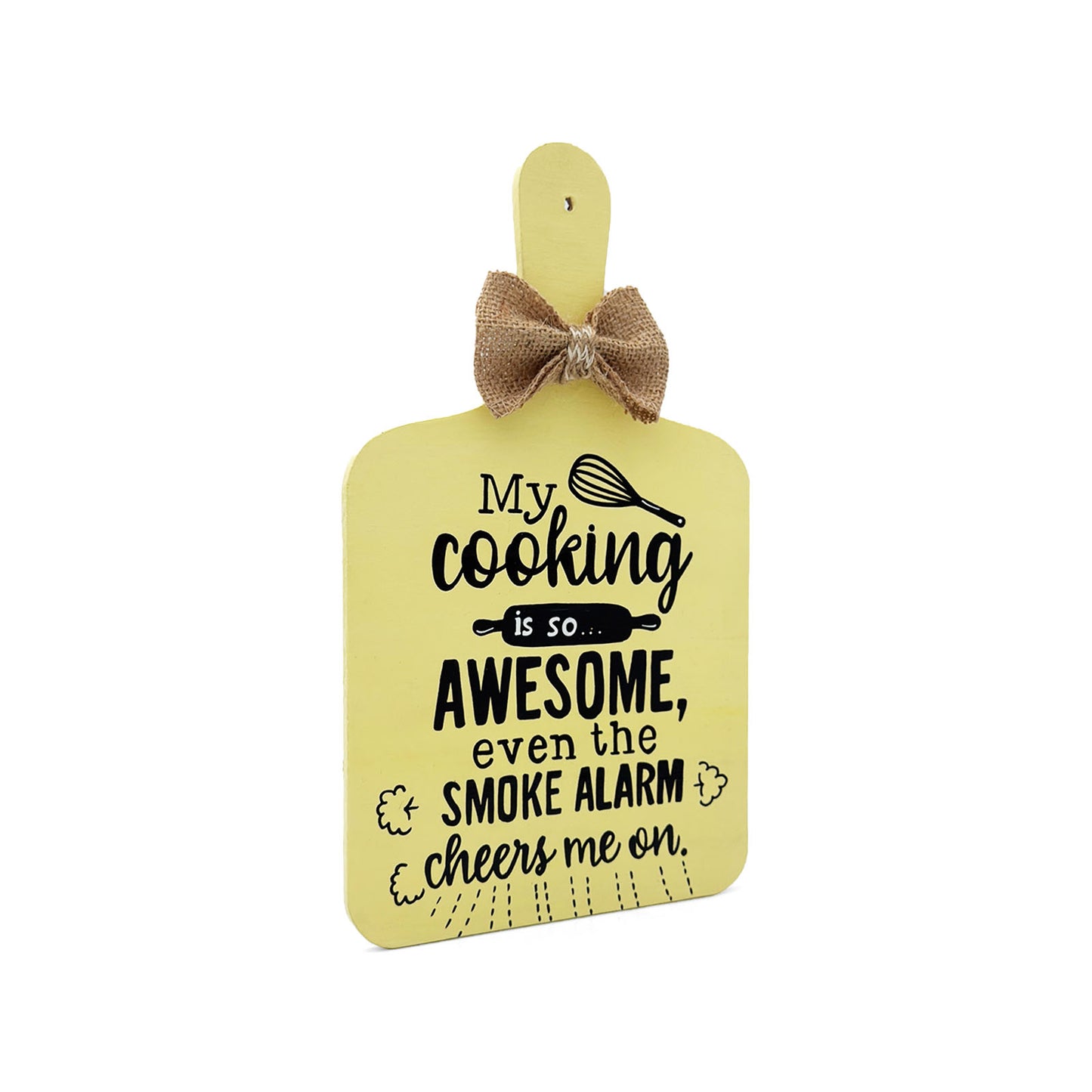 My Cooking Is So Awesome, Even The Smoke Alarm Cheers Me On Hand-Painted Wooden Chopping Board Kitchen Wall Hanging - Yellow